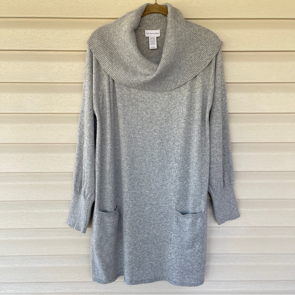 Soft Surroundings Gray Angora Blend Long Sleeve Tunic Sweater Dress Size L